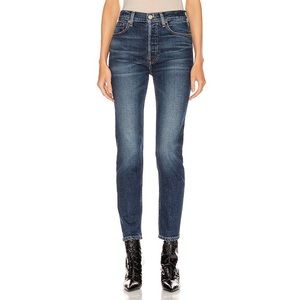 Re/done High Rise Ankle Crop Button Fly Straight Leg Jeans